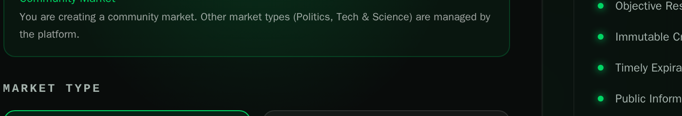 Market type selector with Binary and Multi-Outcome options
